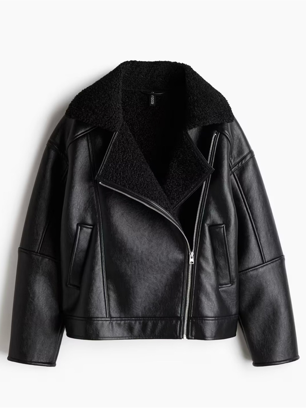 Divided Black Faux Leather Sherpa-Lined Moto Jacket